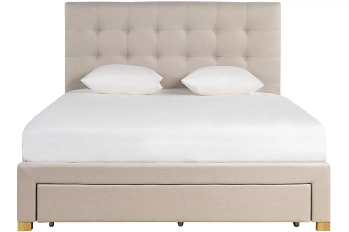 Miliboo Cama Matrimonial-Cama con cajones 2 plazas 160 x 200 cm de tela beige RENO