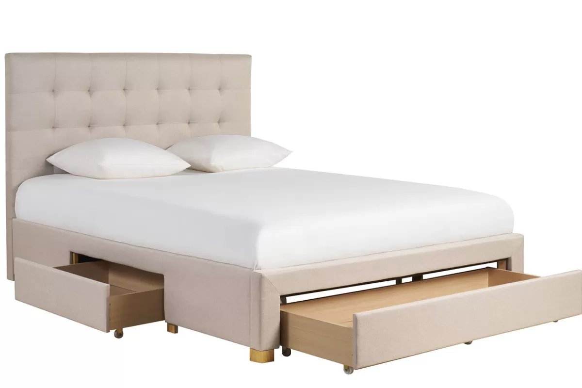Miliboo Cama Matrimonial-Cama con cajones 2 plazas 160 x 200 cm de tela beige RENO