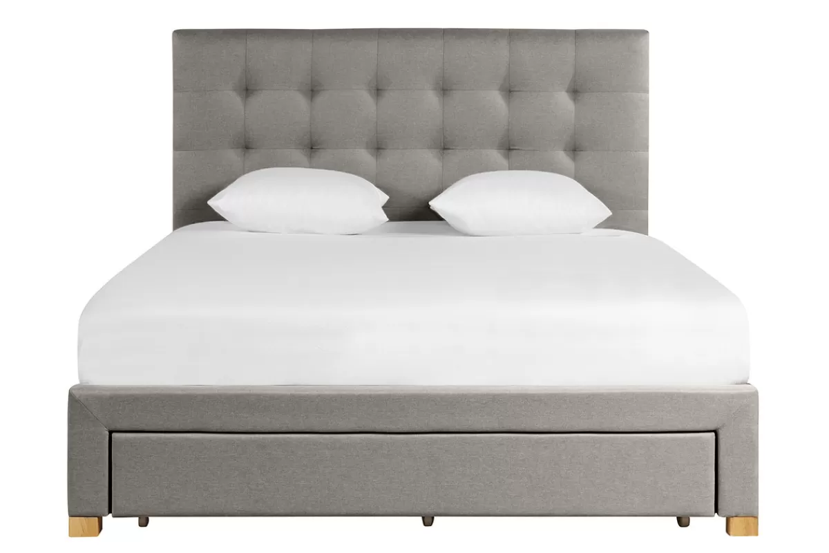 Miliboo Cama Matrimonial-Cama con cajones 2 plazas 160 x 200 cm de tela gris claro RENO
