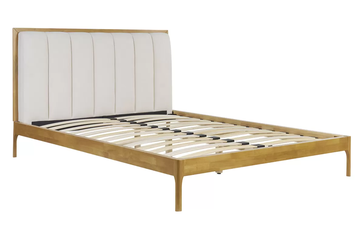 Miliboo Cama Matrimonial-Cama de 2 plazas 160 x 200 cm de madera clara y tejido gris claro RONN