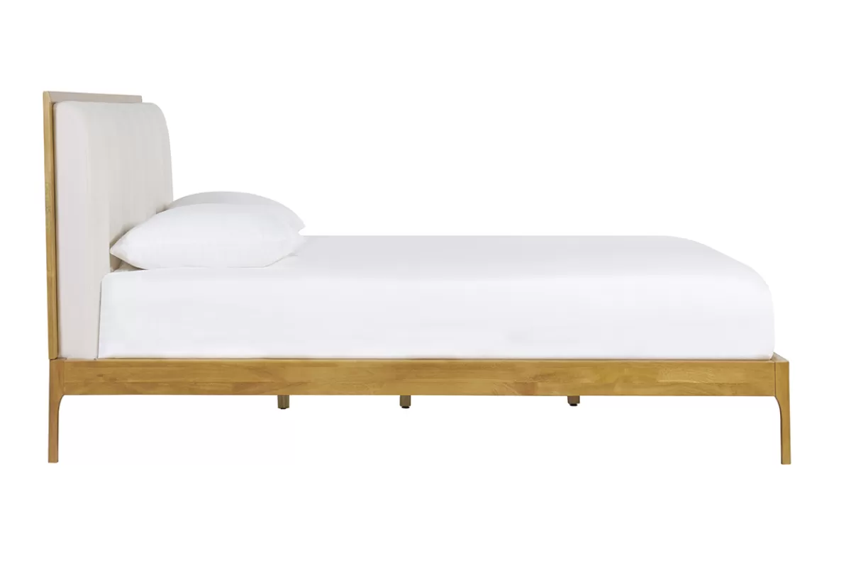 Miliboo Cama Matrimonial-Cama de 2 plazas 160 x 200 cm de madera clara y tejido gris claro RONN