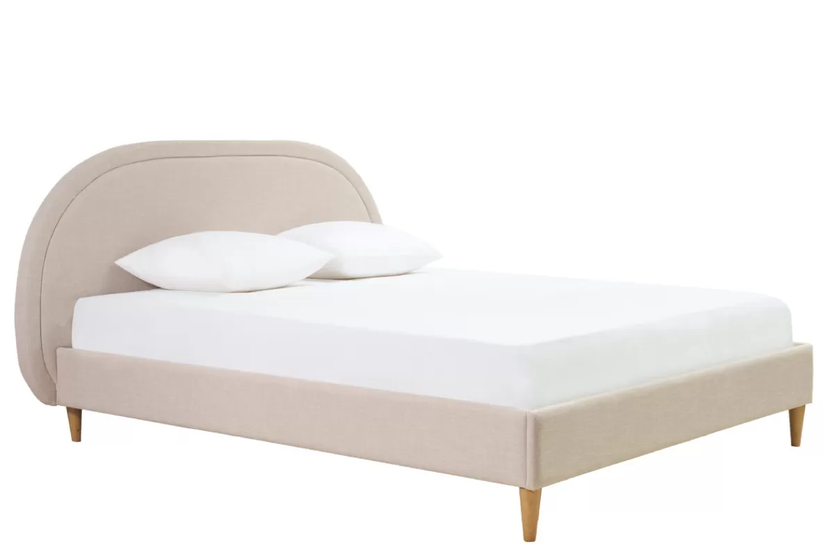 Miliboo Cama Matrimonial-Cama de 2 plazas 160 x 200 cm de tela beige CHARLINE