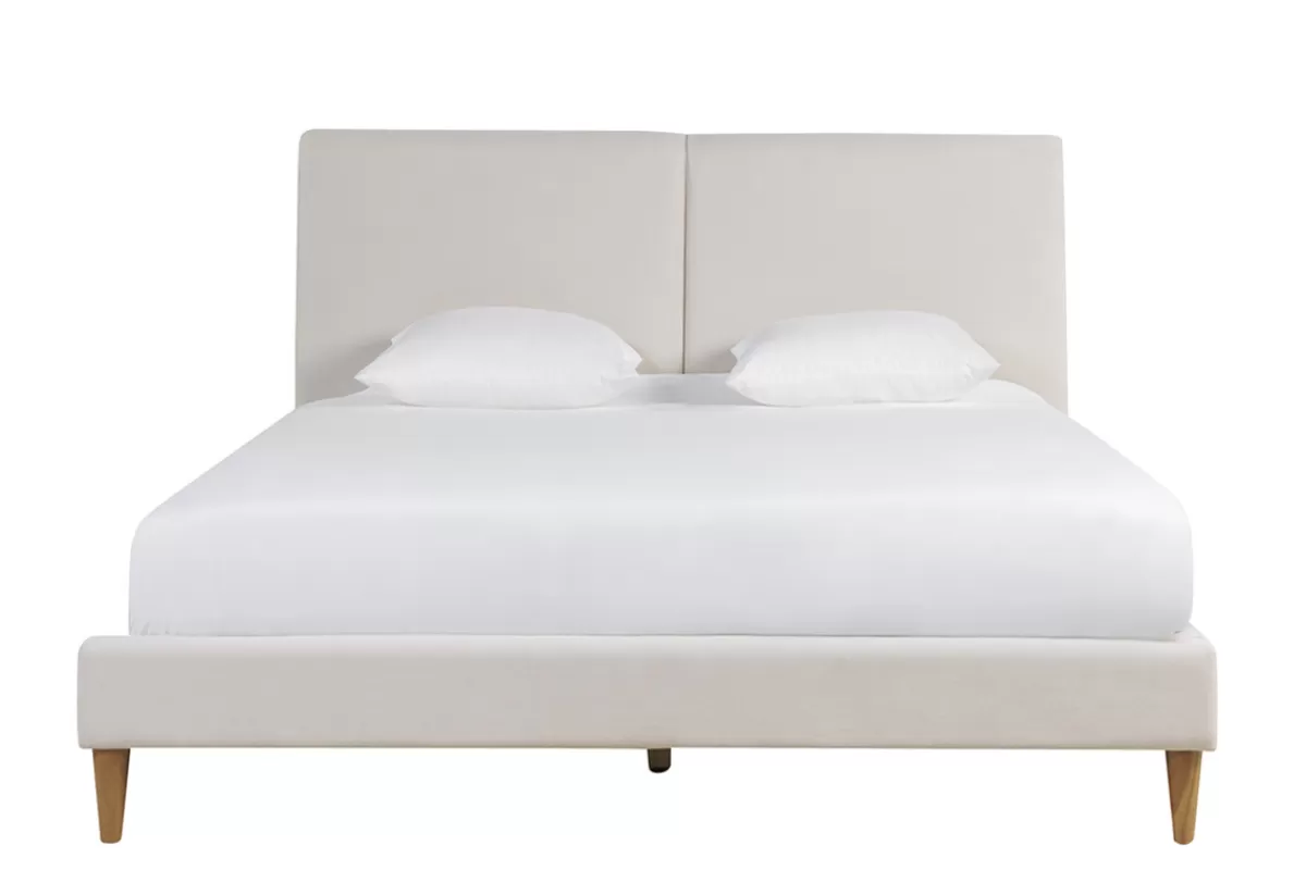 Miliboo Cama Matrimonial-Cama de 2 plazas 160 x 200 cm de tela beige y madera clara SALOME