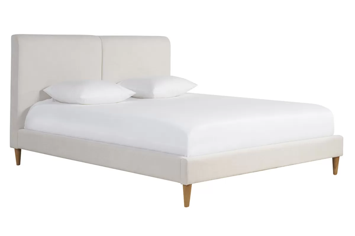 Miliboo Cama Matrimonial-Cama de 2 plazas 160 x 200 cm de tela beige y madera clara SALOME
