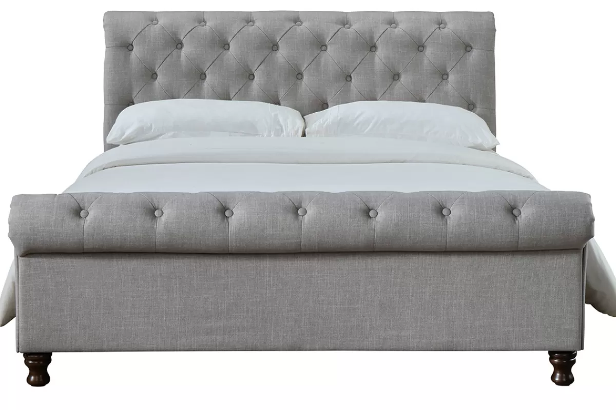 Miliboo Cama Matrimonial-Cama doble 160*200 lino gris RILEY