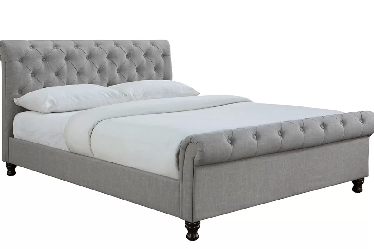 Miliboo Cama Matrimonial-Cama doble 160*200 lino gris RILEY