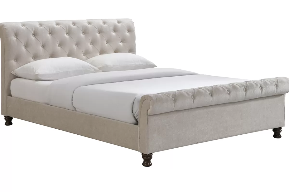 Miliboo Cama Matrimonial-Cama doble 160*200 terciopelo RILEY