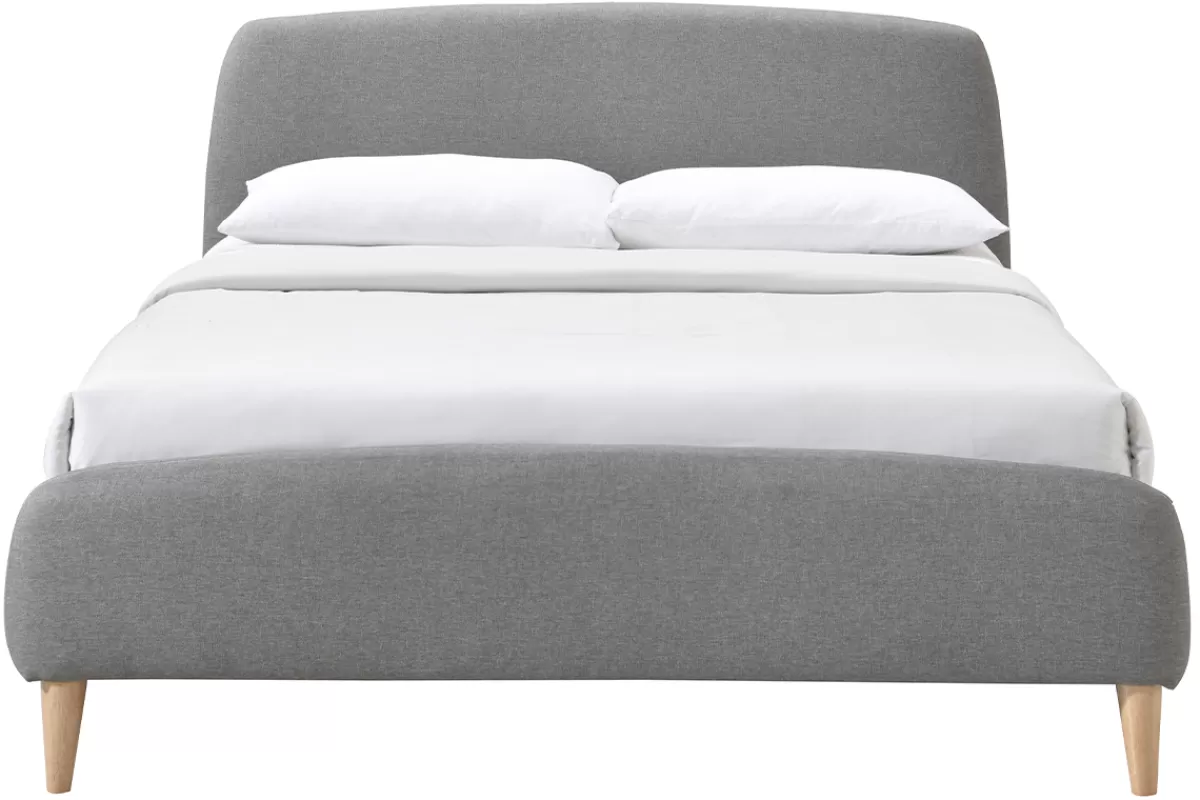 Miliboo Cama Matrimonial-Cama tejido gris y madera 140 x 200 NIELS