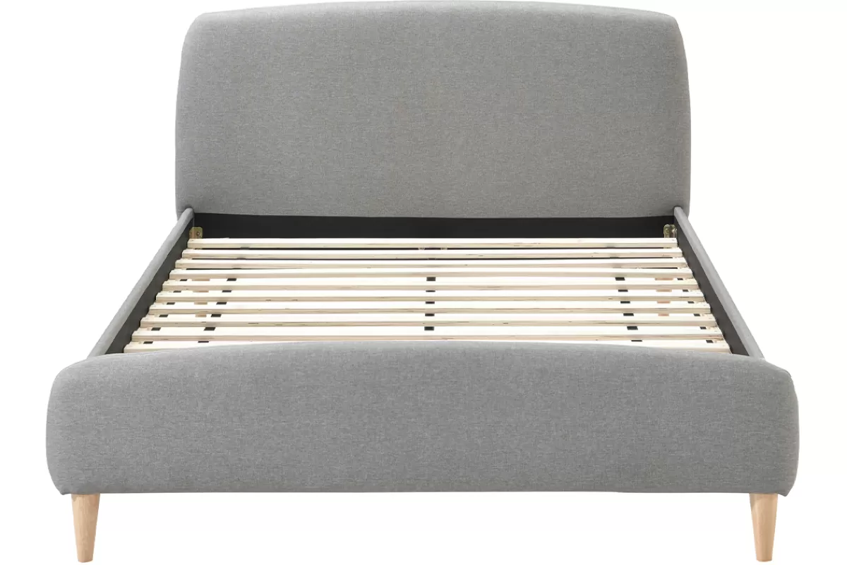 Miliboo Cama Matrimonial-Cama tejido gris y madera 140 x 200 NIELS