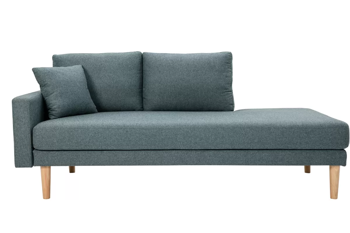Miliboo Sofá De Diseño-Chaise longue nórdica de tela verde grisáceo y madera maciza clara 190 cm BERTILLE
