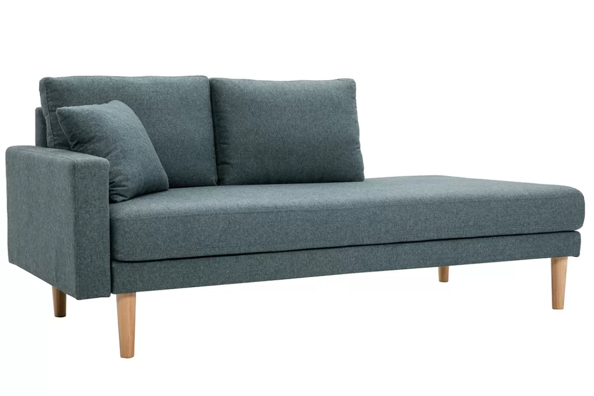 Miliboo Sofá De Diseño-Chaise longue nórdica de tela verde grisáceo y madera maciza clara 190 cm BERTILLE