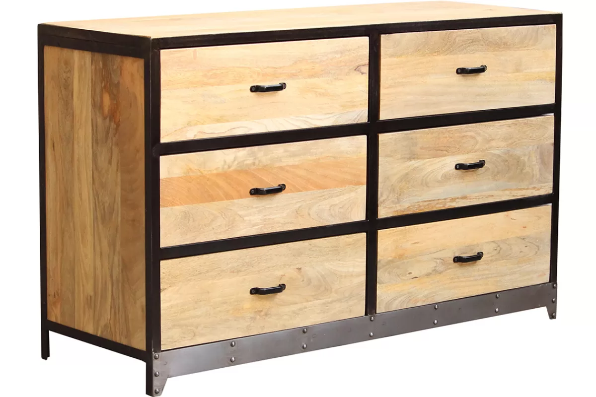 Miliboo Cómodas | Cómodas-Cómoda 6 cajones madera y metal INDUSTRIA