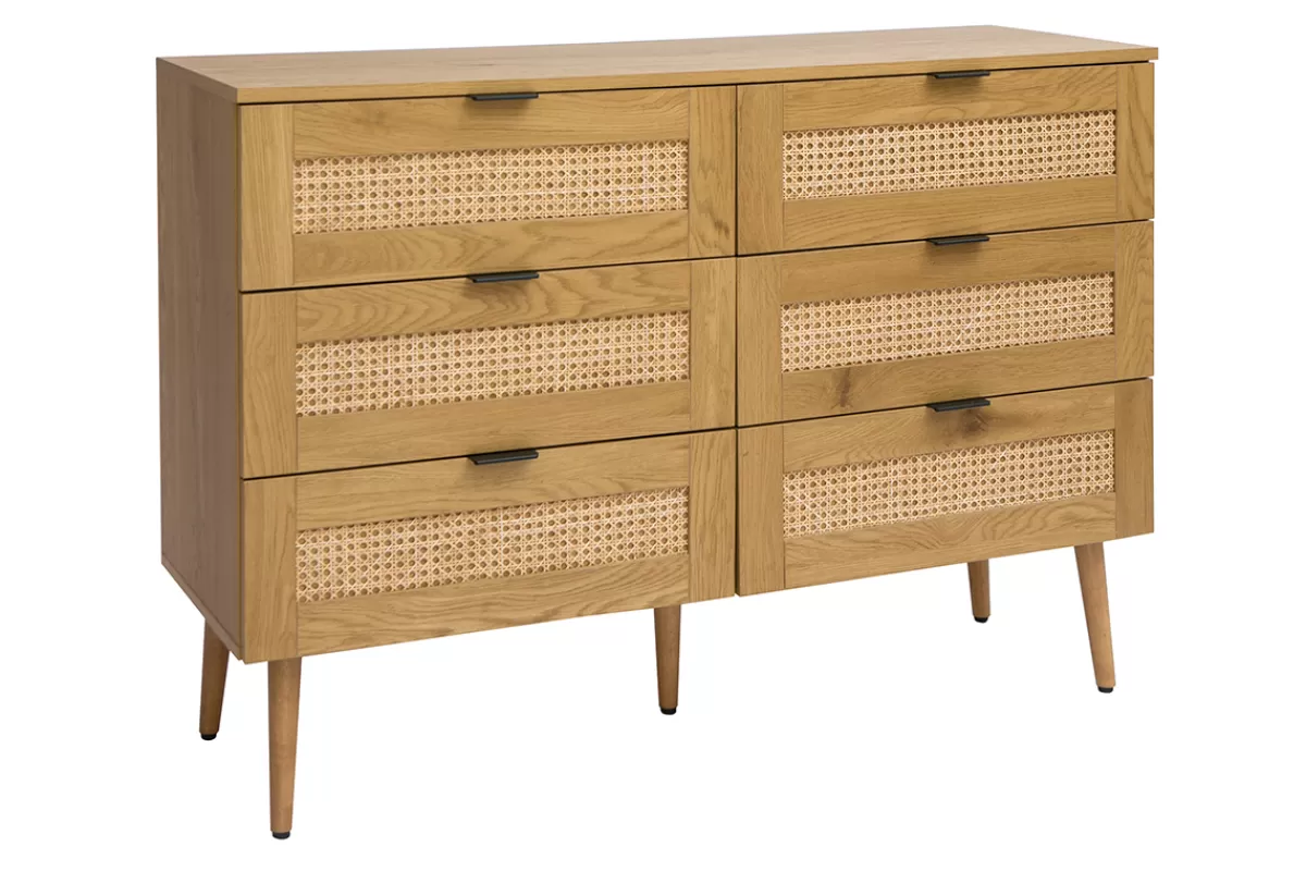 Miliboo Cómodas | Cómodas-Cómoda acabado en madera clara, rejilla de ratán y metal negro 3 cajones L120 cm MANILLE