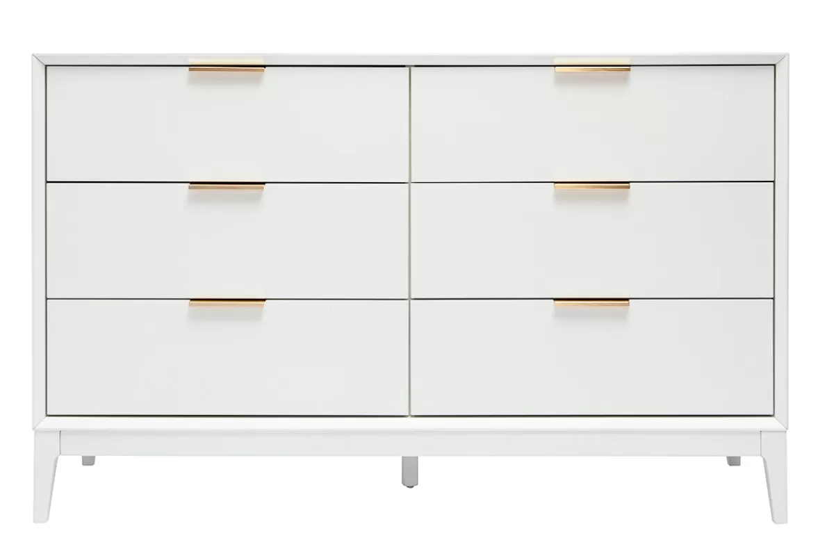 Miliboo Cómodas | Cómodas-Cómoda blanca mate y metal dorado 6 cajones L120 cm GIANA