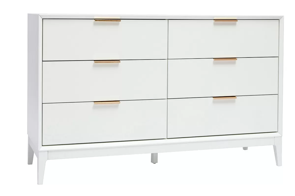 Miliboo Cómodas | Cómodas-Cómoda blanca mate y metal dorado 6 cajones L120 cm GIANA
