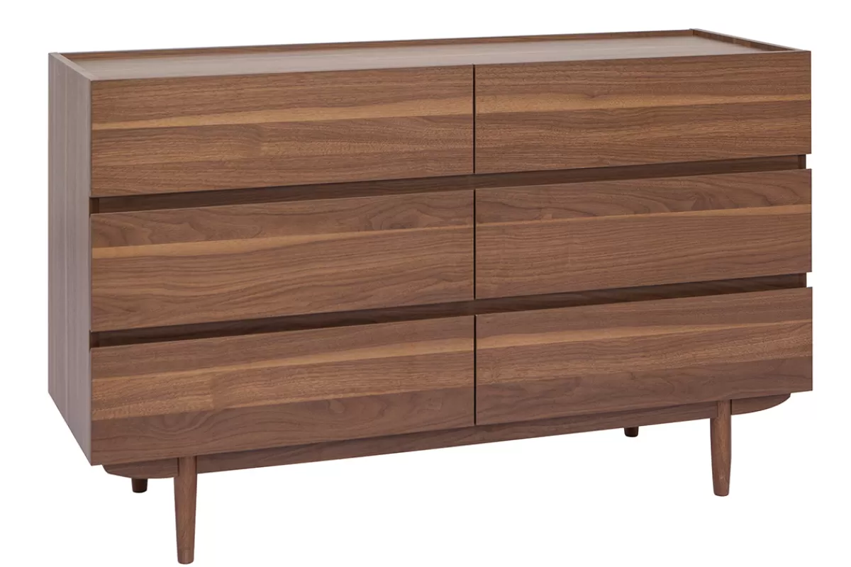 Miliboo Cómodas | Cómodas-Cómoda de 6 cajones de madera oscura 120 cm SANAA