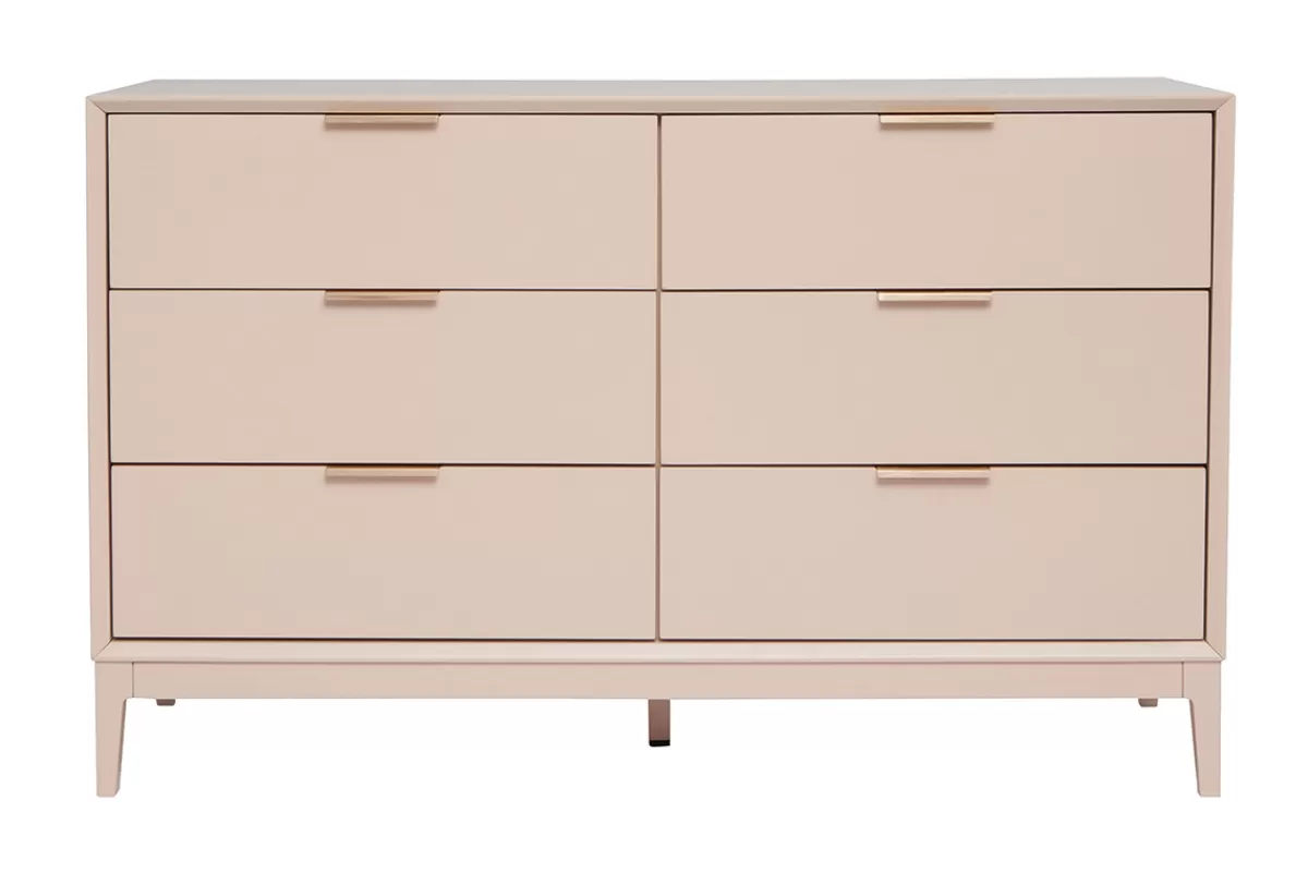 Miliboo Cómodas | Cómodas-Cómoda de 6 cajones rosa palo y metal dorado 120 cm GIANA