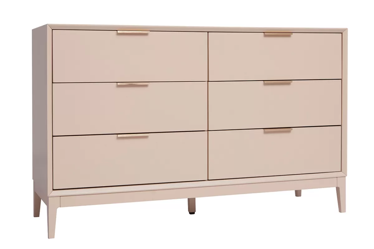 Miliboo Cómodas | Cómodas-Cómoda de 6 cajones rosa palo y metal dorado 120 cm GIANA