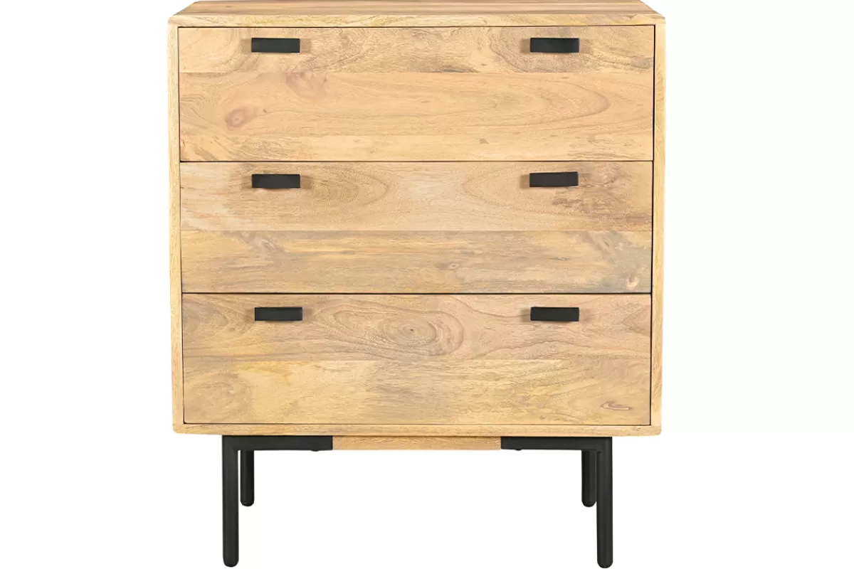 Miliboo Cómodas | Cómodas-Cómoda de madera maciza de mango y metal negro con 3 cajones 70 cm JUDE