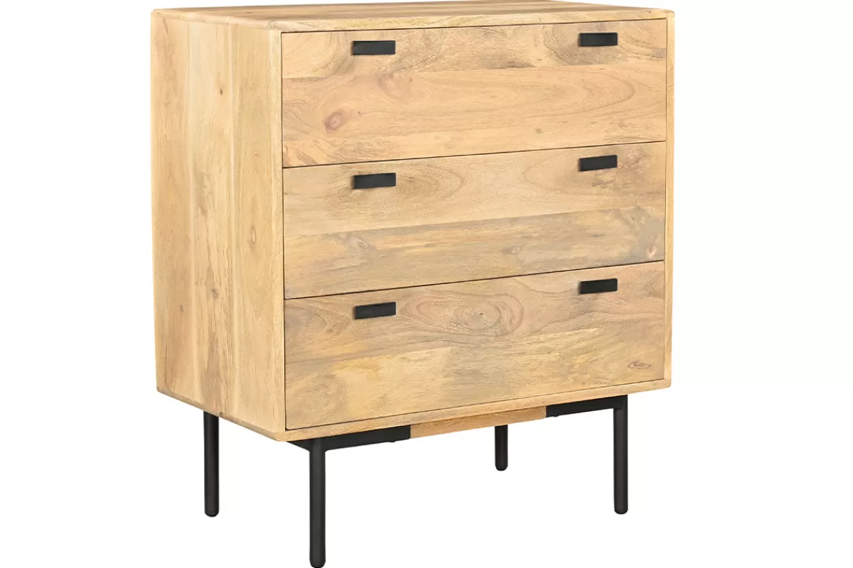 Miliboo Cómodas | Cómodas-Cómoda de madera maciza de mango y metal negro con 3 cajones 70 cm JUDE