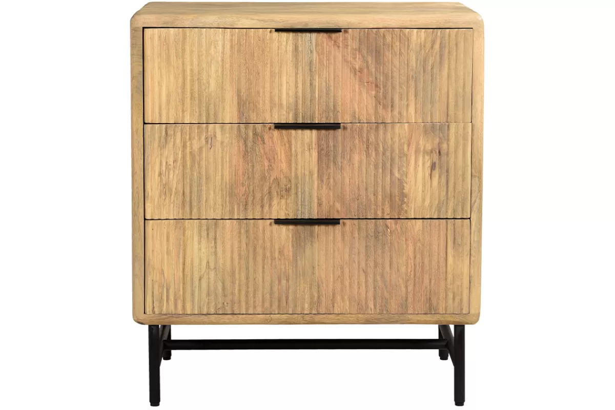 Miliboo Cómodas | Cómodas-Cómoda de madera maciza de mango y metal negro grabado con 3 cajones 70 cm MORISSON