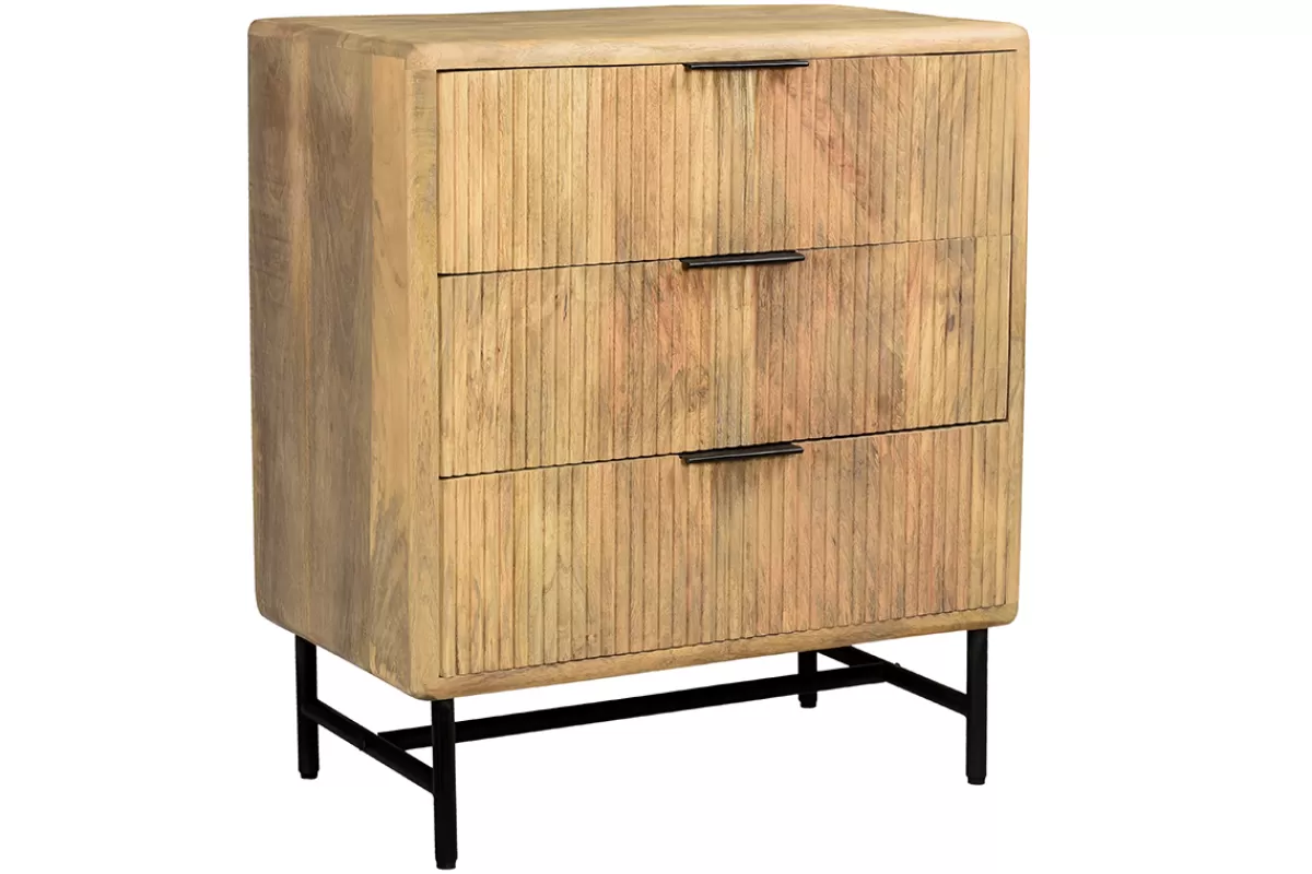 Miliboo Cómodas | Cómodas-Cómoda de madera maciza de mango y metal negro grabado con 3 cajones 70 cm MORISSON