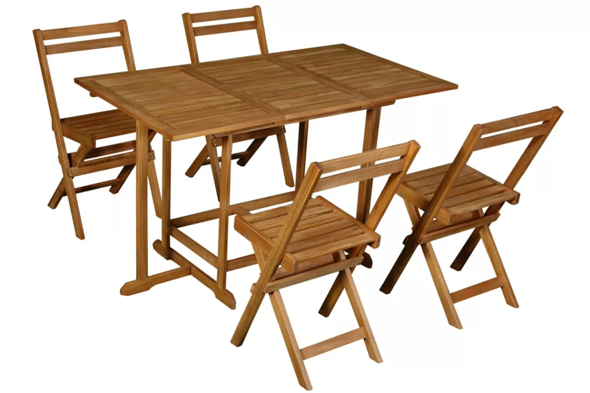 Miliboo Silla De Jardín | Mesa De Jardín-Conjunto de mesa extensible con almacenaje y 4 sillas plegables de madera maciza CARMEN