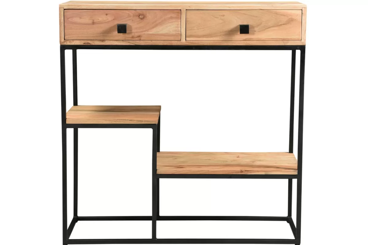 Miliboo Bibliotecas & Estanterías | Bibliotecas & Estanterías-Consola 2 cajones en acacia y metal L80 cm GRENELLE