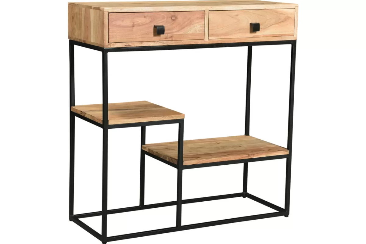Miliboo Bibliotecas & Estanterías | Bibliotecas & Estanterías-Consola 2 cajones en acacia y metal L80 cm GRENELLE