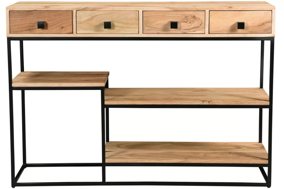 Miliboo Bibliotecas & Estanterías | Bibliotecas & Estanterías-Consola 4 cajones en cacia y metal negro L115 cm GRENELLE