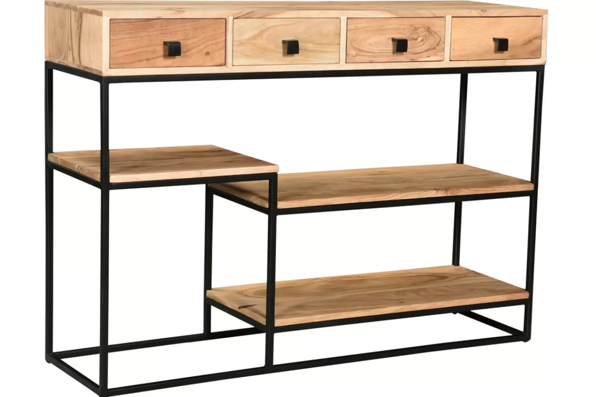 Miliboo Bibliotecas & Estanterías | Bibliotecas & Estanterías-Consola 4 cajones en cacia y metal negro L115 cm GRENELLE