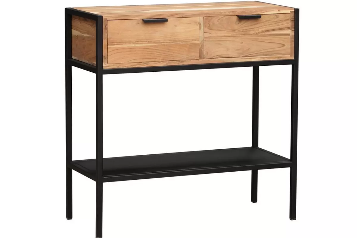 Miliboo Consolas-Consola en acacia y metal negro 2 cajones ARTHUS