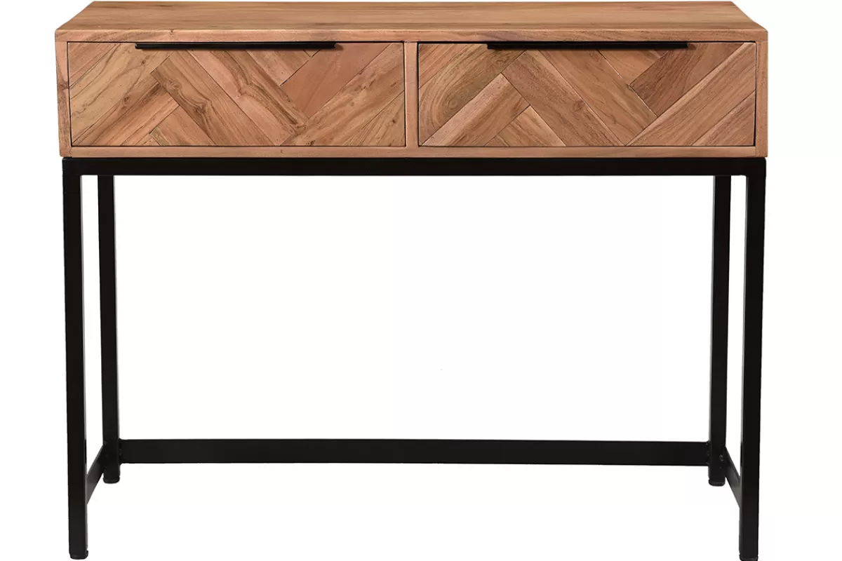 Miliboo Consolas | Mueble Recibidor-Consola en acacia y metal negro 2 cajones L100 cm STICK