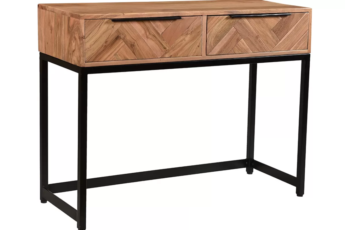 Miliboo Consolas | Mueble Recibidor-Consola en acacia y metal negro 2 cajones L100 cm STICK