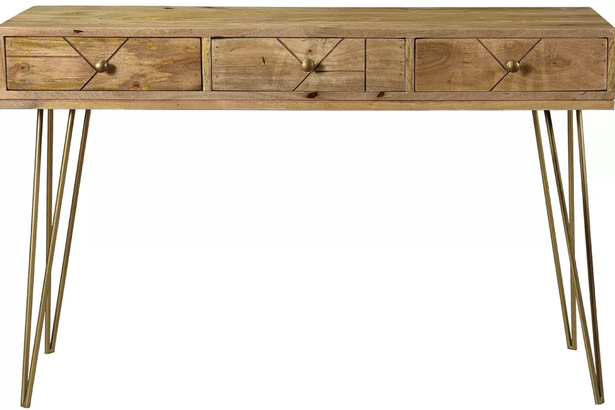 Miliboo Consolas | Mueble Recibidor-Consola en mango y metal dorado L120 cm LINIUM