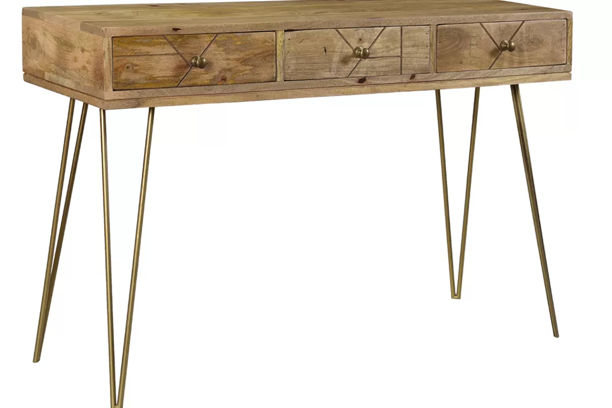 Miliboo Consolas | Mueble Recibidor-Consola en mango y metal dorado L120 cm LINIUM