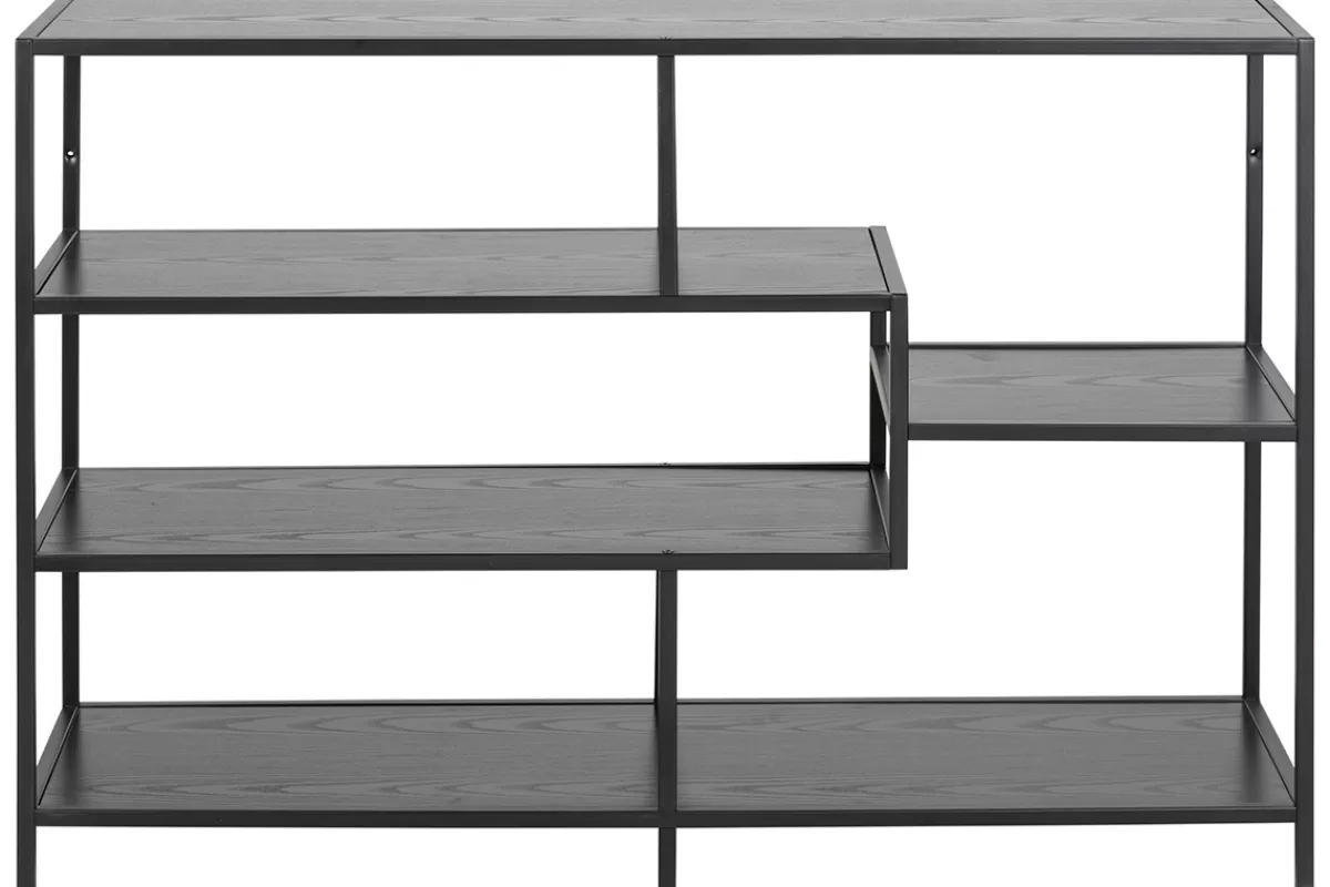 Miliboo Bibliotecas & Estanterías | Bibliotecas & Estanterías-Consola industrial metal negro y madera negra L114 cm TRESCA