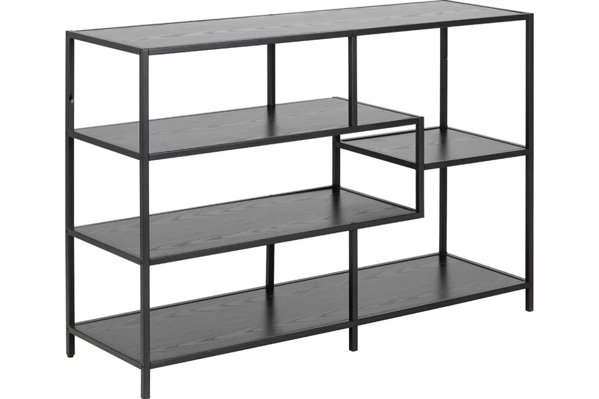 Miliboo Bibliotecas & Estanterías | Bibliotecas & Estanterías-Consola industrial metal negro y madera negra L114 cm TRESCA