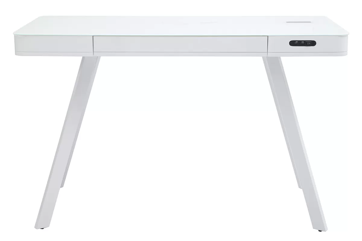 Miliboo Escritorio Design-Escritorio conectado multimedia - Cristal y metal blanco CLEVER