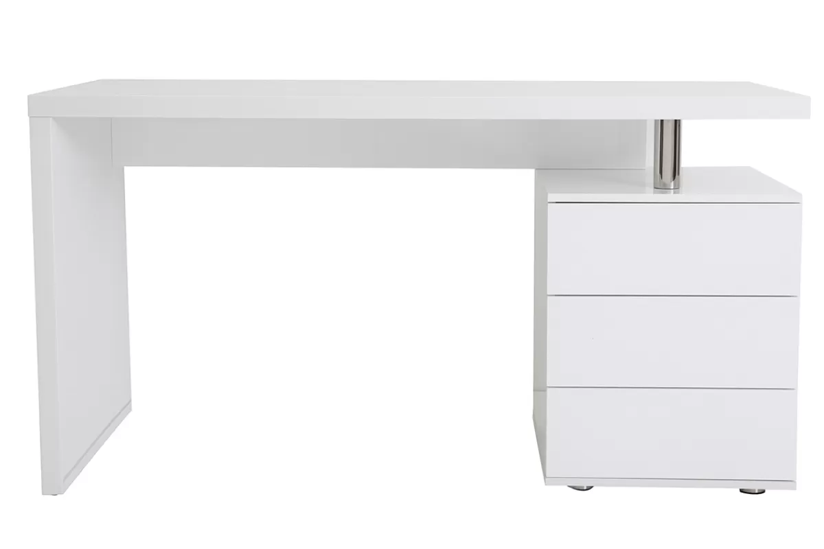 Miliboo Escritorio Design-Escritorio de diseño 3 cajones lacado blanco CALIX