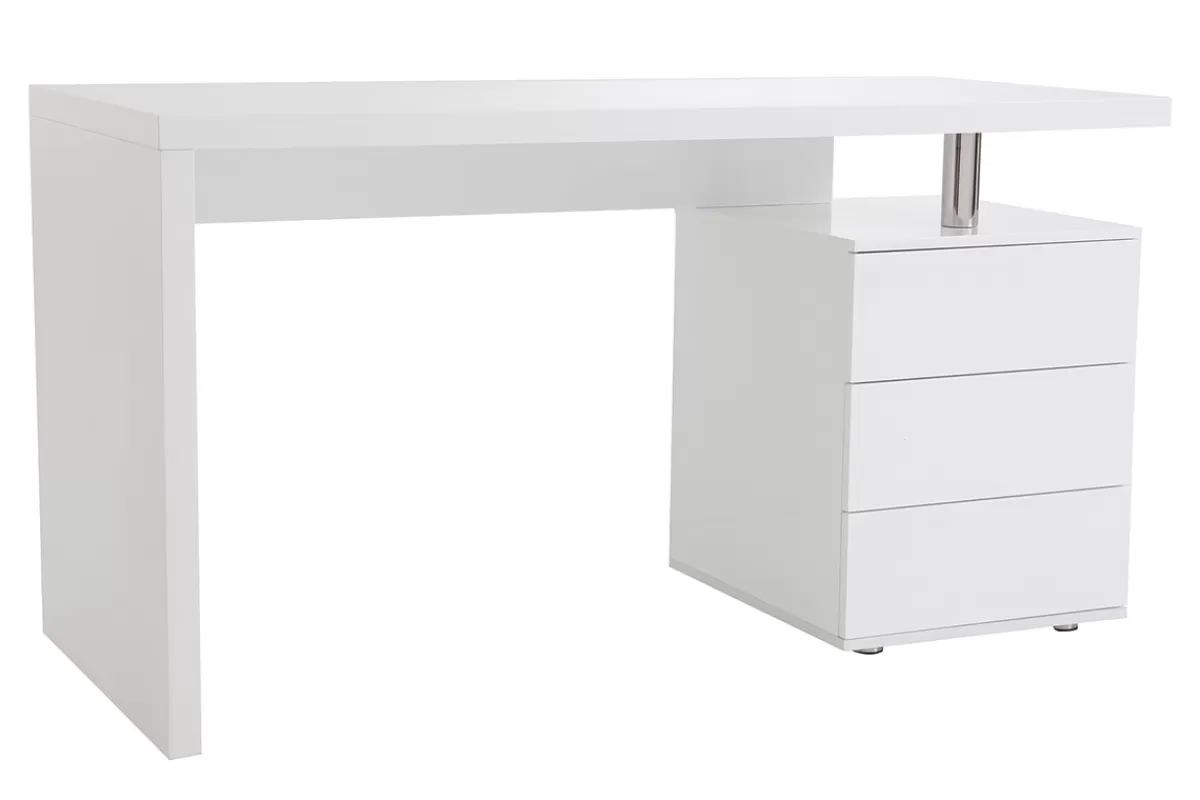 Miliboo Escritorio Design-Escritorio de diseño 3 cajones lacado blanco CALIX