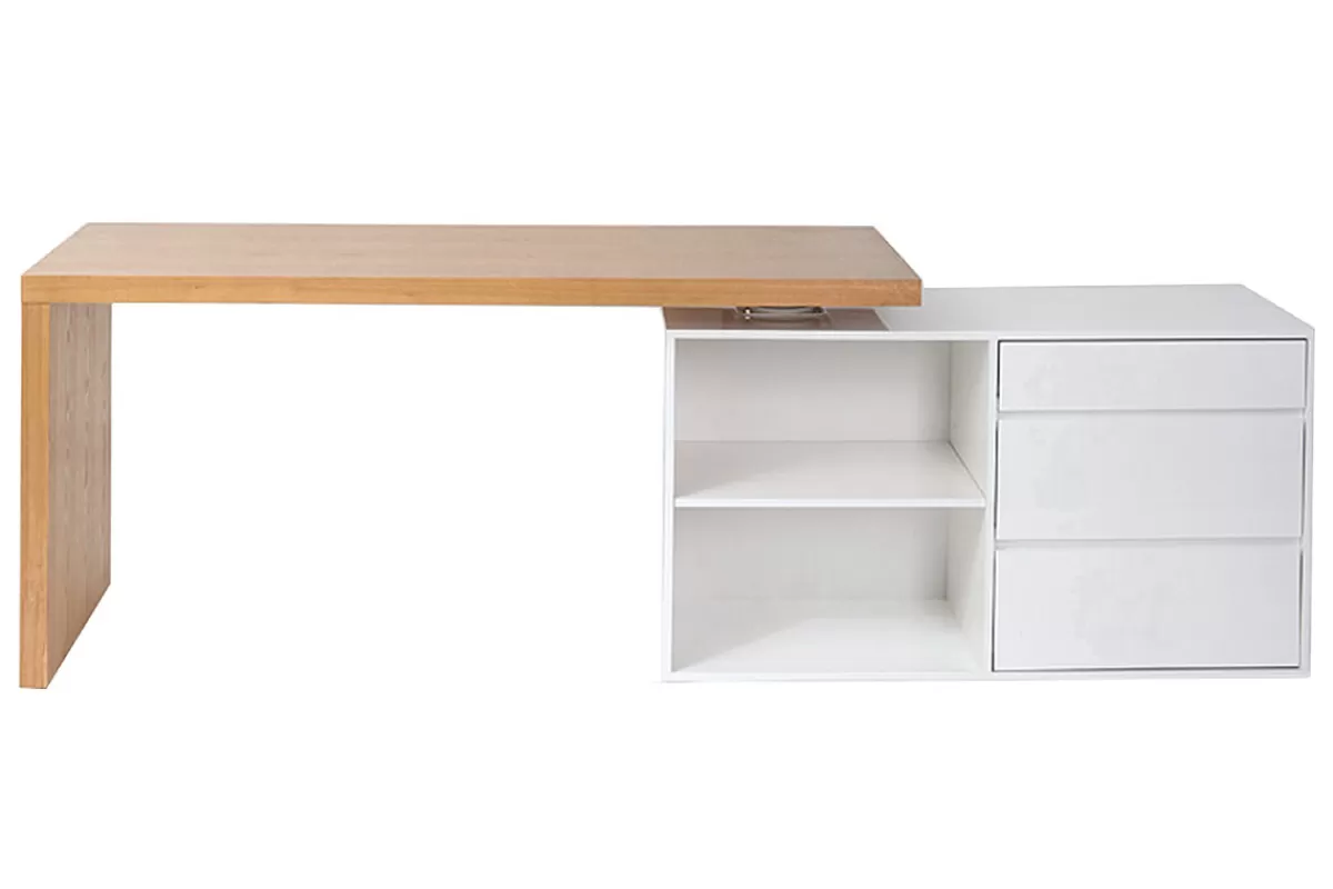 Miliboo Escritorio Design-Escritorio de diseño modulable blanco brillante y fresno NEW MAX