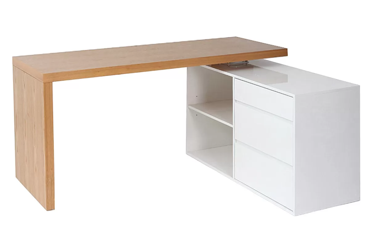 Miliboo Escritorio Design-Escritorio de diseño modulable blanco brillante y fresno NEW MAX