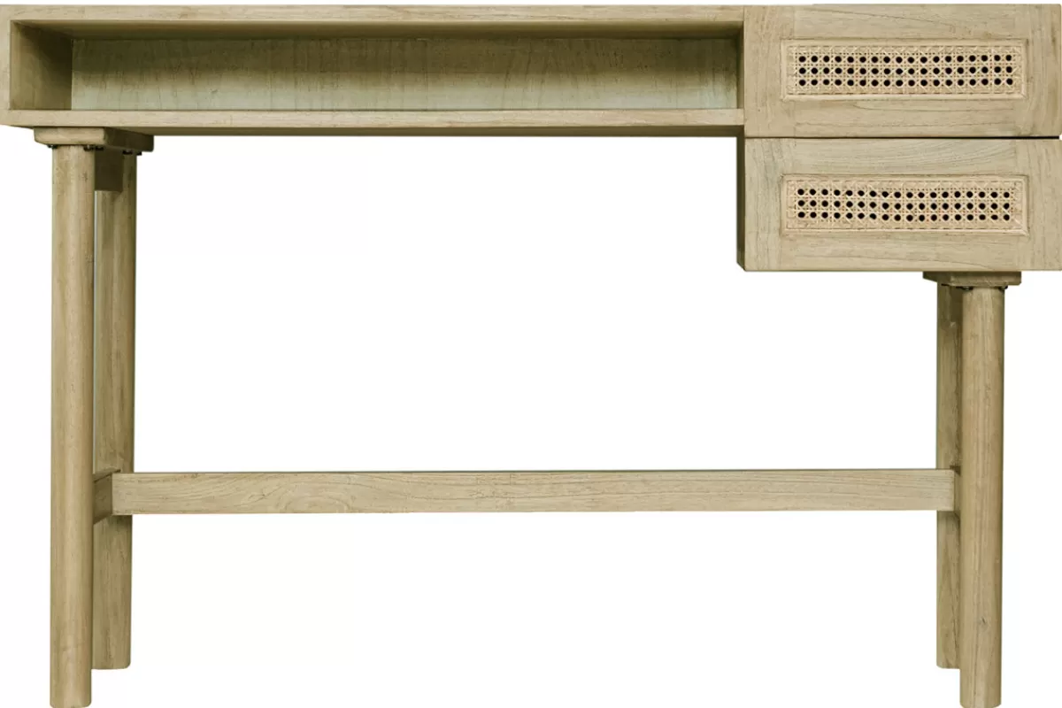Miliboo Escritorio Design-Escritorio de madera clara con cajonera de caña de ratán 120 cm GALINA