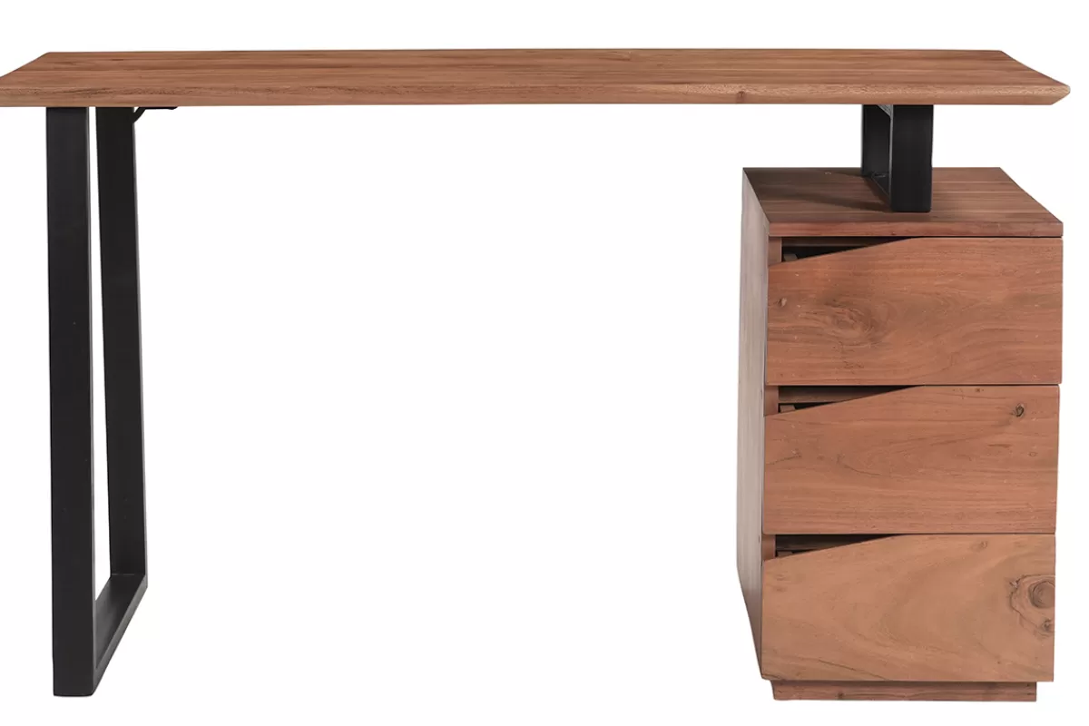 Miliboo Escritorio Design-Escritorio de madera de acacia maciza y metal negro 3 cajones 130 cm HORACE