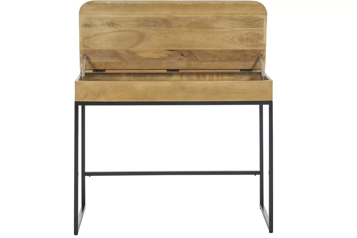 Miliboo Escritorio Design-Escritorio de madera maciza de mango con almacenaje 100 cm SHIVA