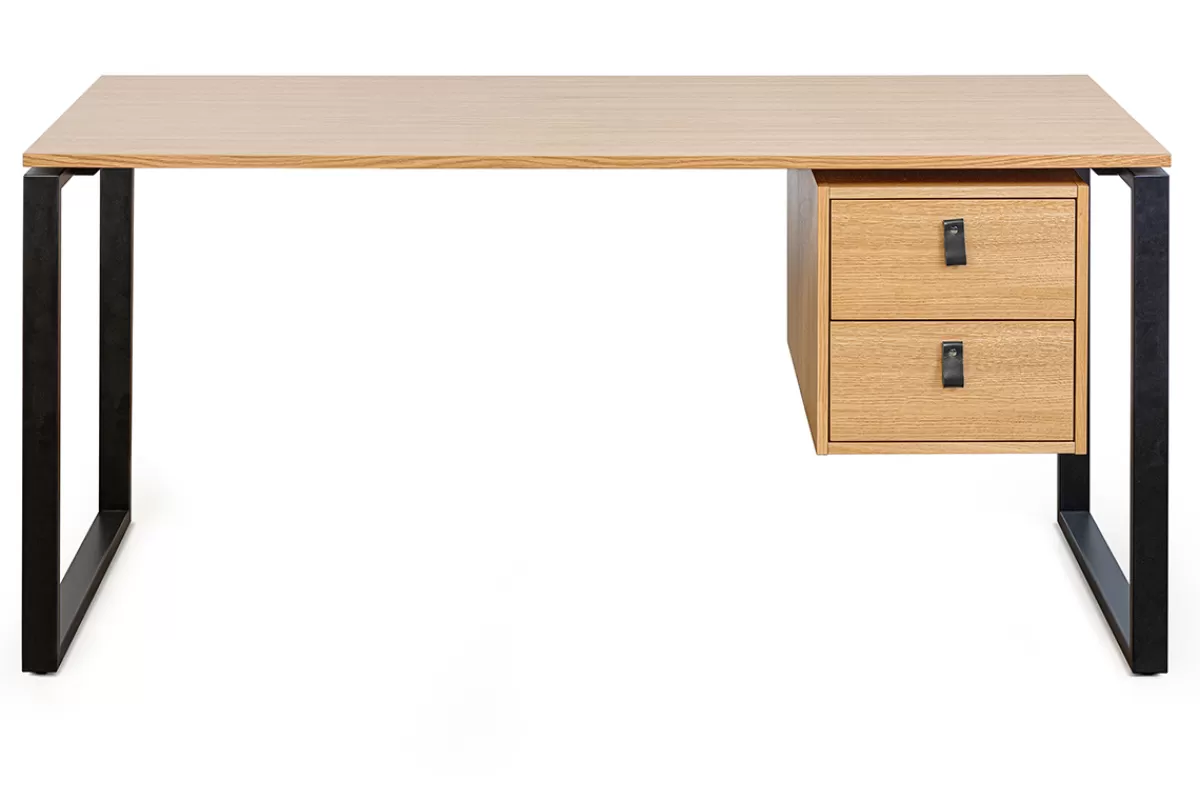 Miliboo Escritorio Design-Escritorio de roble de 160 cm con patas de metal negro con un compartimento OPAL