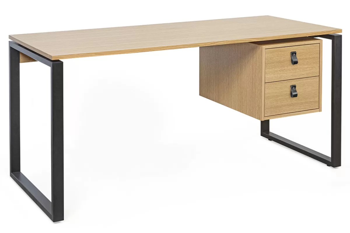 Miliboo Escritorio Design-Escritorio de roble de 160 cm con patas de metal negro con un compartimento OPAL