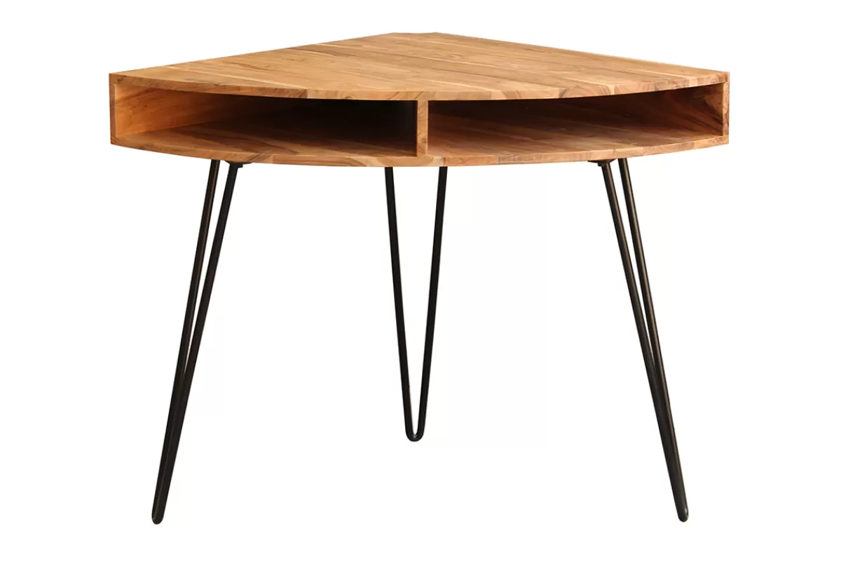 Miliboo Escritorio Design-Escritorio esquinero de acacia maciza y metal negro GOSBY