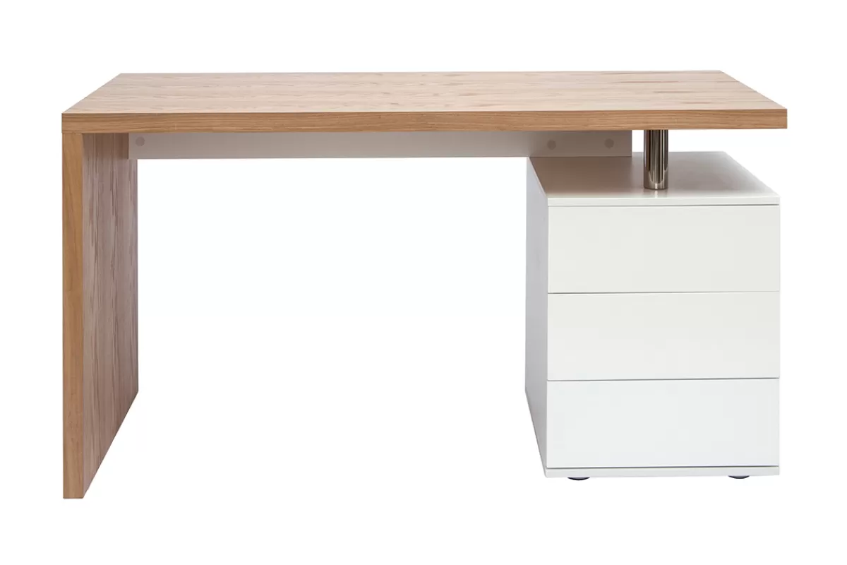 Miliboo Escritorio Design-Escritorio moderno en roble claro y blanco CALIX